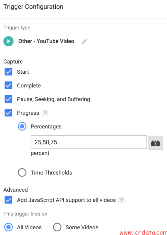 Google Tag Manager中的YouTube视频触发器